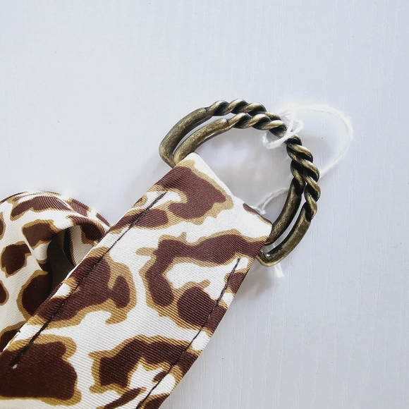J. Crew 100% Silk Brown/White Cow Animal Print Women's Adjustable Belt Size S/M - Picture 3 of 6